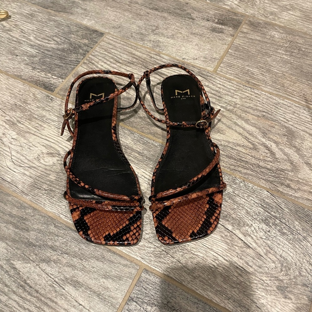 Marc Fisher Brown Snake Print Sandals
